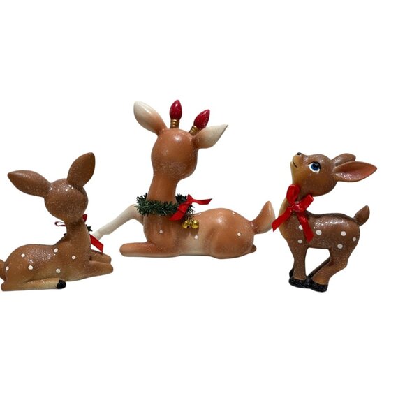 Ceramic Reindeer Figurine Set of 3 Christmas Holiday Decor Deer Figurine Retro - Picture 2 of 10